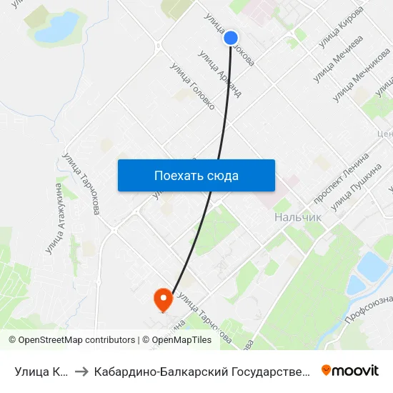 Улица Крупской to Кабардино-Балкарский Государственный Аграрный Университет map