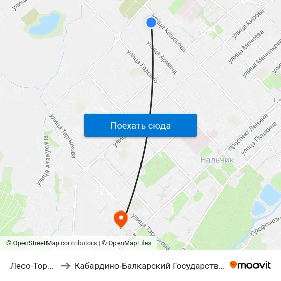 Лесо-Торговая База to Кабардино-Балкарский Государственный Аграрный Университет map