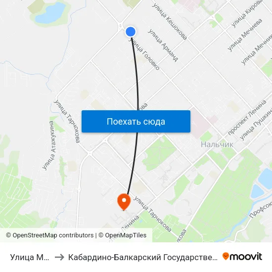 Улица Матросова to Кабардино-Балкарский Государственный Аграрный Университет map