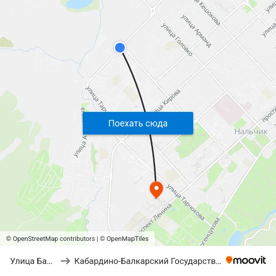 Улица Байсултанова to Кабардино-Балкарский Государственный Аграрный Университет map