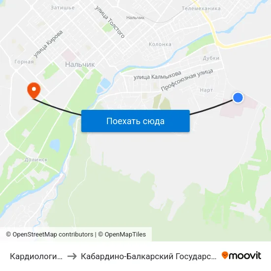 Кардиологический Центр to Кабардино-Балкарский Государственный Аграрный Университет map