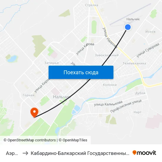 Аэропорт to Кабардино-Балкарский Государственный Аграрный Университет map