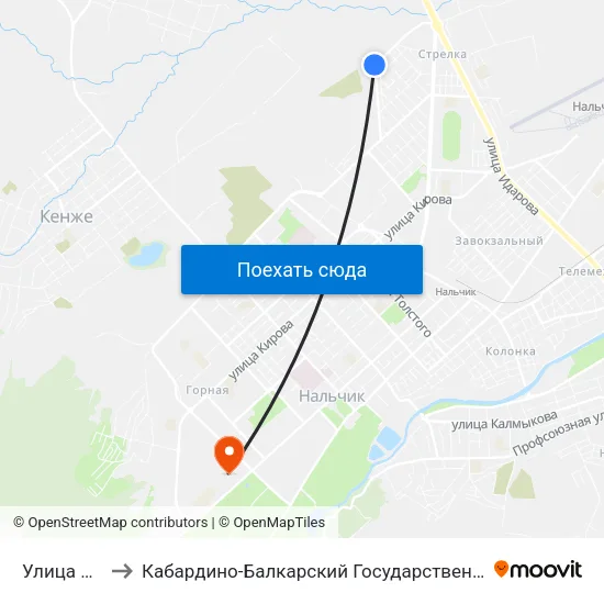 Улица Масаева to Кабардино-Балкарский Государственный Аграрный Университет map
