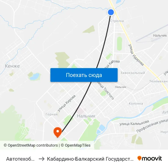 Автотехобслуживание to Кабардино-Балкарский Государственный Аграрный Университет map