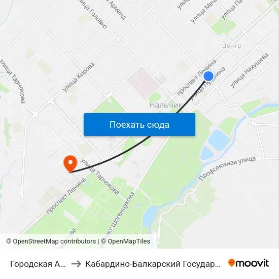 Городская Администрация to Кабардино-Балкарский Государственный Аграрный Университет map