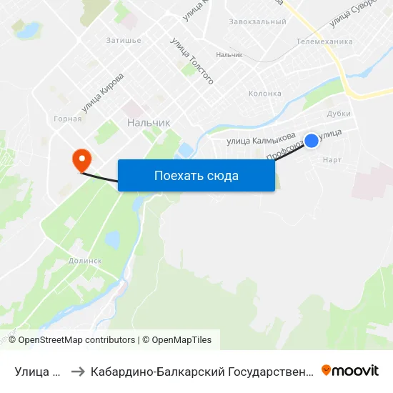 Улица Будаева to Кабардино-Балкарский Государственный Аграрный Университет map