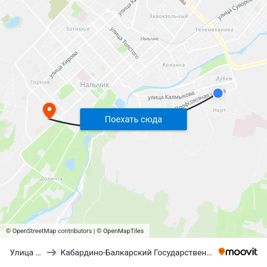 Улица Махова to Кабардино-Балкарский Государственный Аграрный Университет map