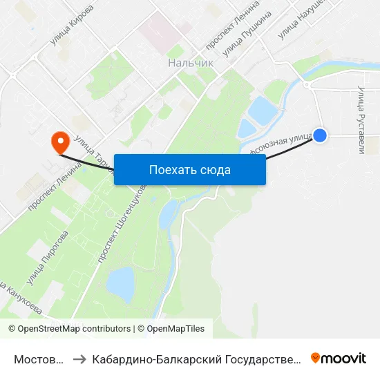 Мостовая Улица to Кабардино-Балкарский Государственный Аграрный Университет map