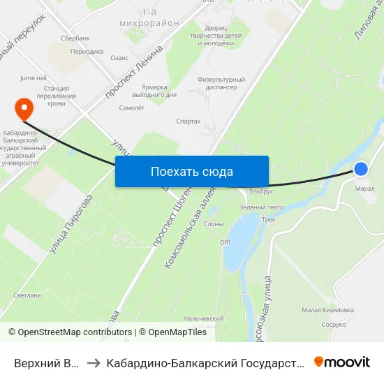 Верхний Вольный Аул to Кабардино-Балкарский Государственный Аграрный Университет map