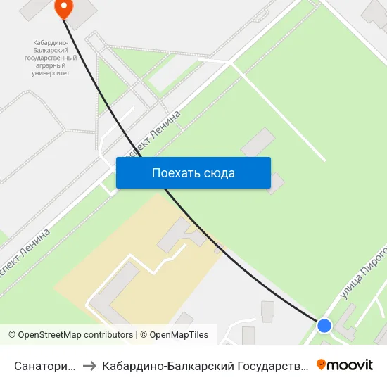 Санаторий Нальчик to Кабардино-Балкарский Государственный Аграрный Университет map