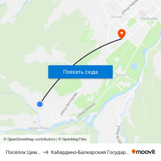 Посёлок Цементного Завода to Кабардино-Балкарский Государственный Аграрный Университет map