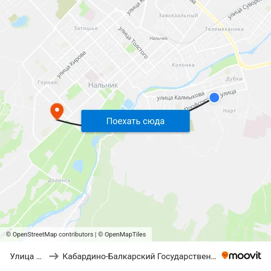 Улица Будаева to Кабардино-Балкарский Государственный Аграрный Университет map
