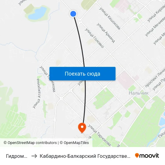 Гидрометаллург to Кабардино-Балкарский Государственный Аграрный Университет map