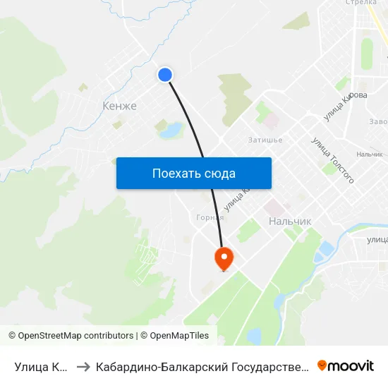 Улица Катханова to Кабардино-Балкарский Государственный Аграрный Университет map