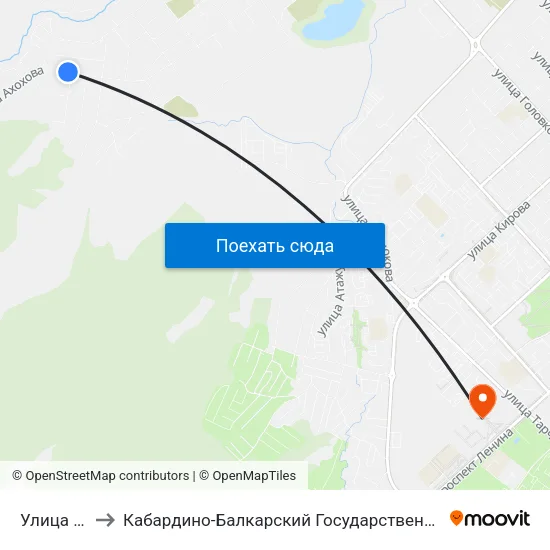 Улица Фрунзе to Кабардино-Балкарский Государственный Аграрный Университет map
