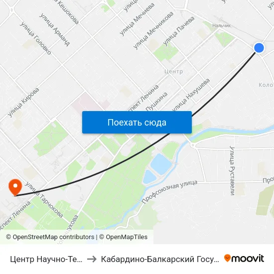 Центр Научно-Технического Творчества to Кабардино-Балкарский Государственный Аграрный Университет map