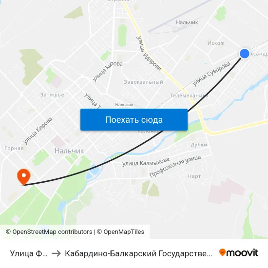 Улица Фанзиева to Кабардино-Балкарский Государственный Аграрный Университет map