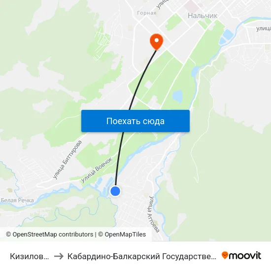 Кизиловая Улица to Кабардино-Балкарский Государственный Аграрный Университет map