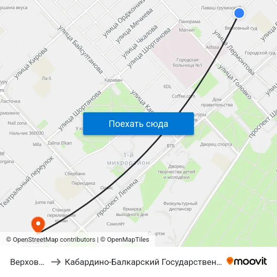Верховный Суд to Кабардино-Балкарский Государственный Аграрный Университет map