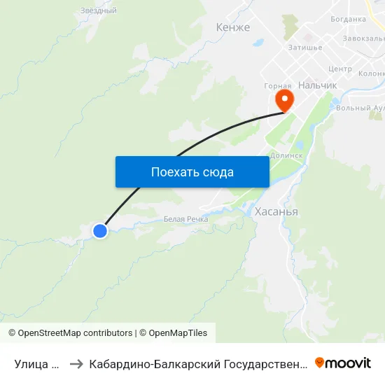 Улица Созаева to Кабардино-Балкарский Государственный Аграрный Университет map