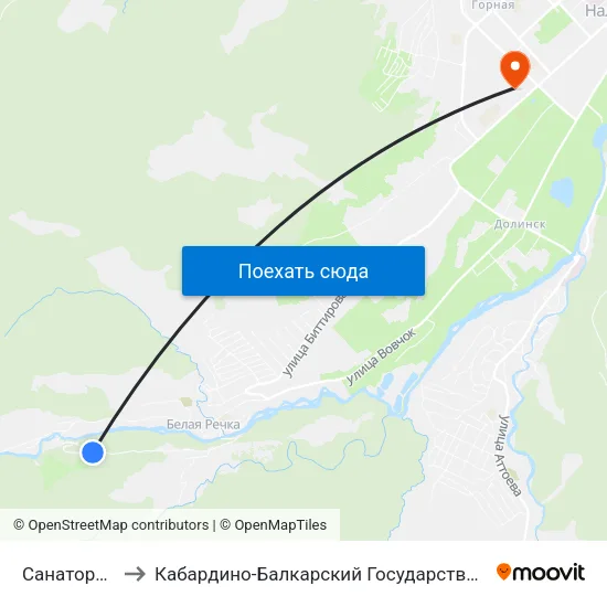 Санаторий Кавказ to Кабардино-Балкарский Государственный Аграрный Университет map