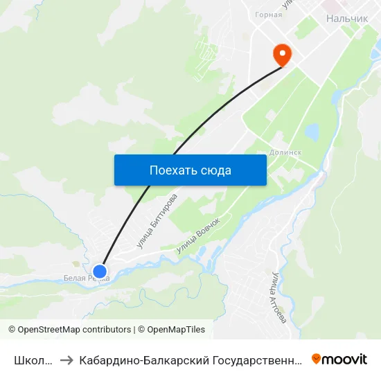 Школа №15 to Кабардино-Балкарский Государственный Аграрный Университет map