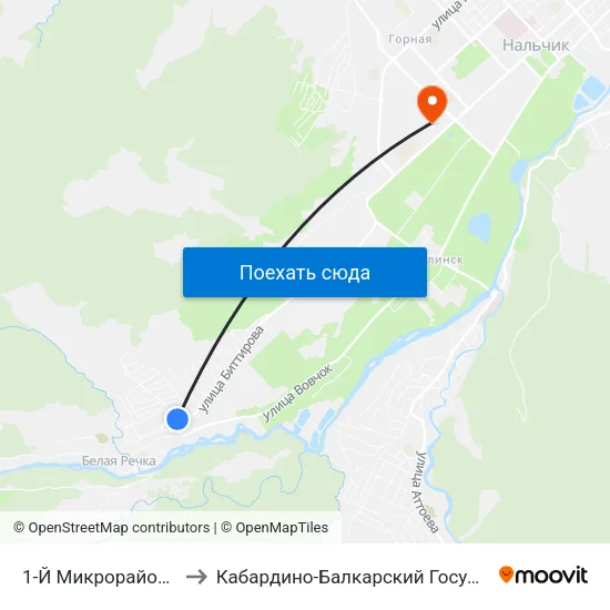 1-Й Микрорайон Цементного Завода to Кабардино-Балкарский Государственный Аграрный Университет map