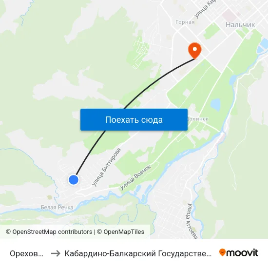 Ореховая Улица to Кабардино-Балкарский Государственный Аграрный Университет map