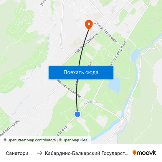 Санаторий Звёздочка to Кабардино-Балкарский Государственный Аграрный Университет map