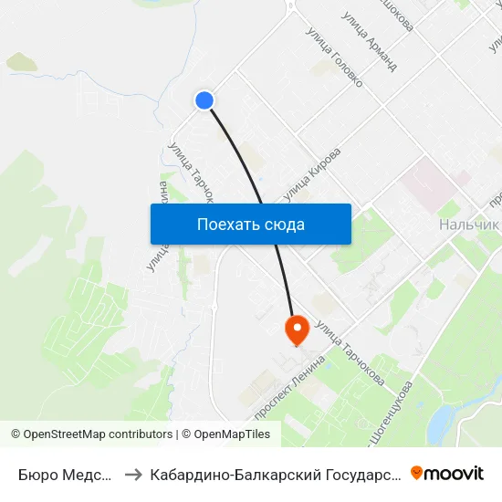 Бюро Медсоцэкспертизы to Кабардино-Балкарский Государственный Аграрный Университет map