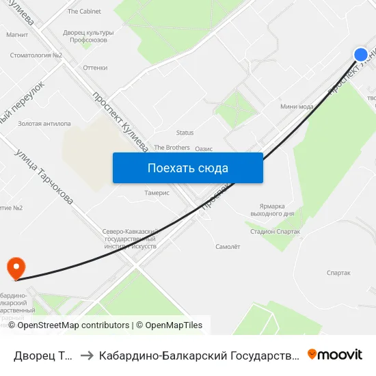 Дворец Творчества to Кабардино-Балкарский Государственный Аграрный Университет map