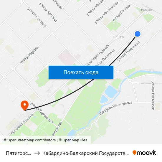 Пятигорская Улица to Кабардино-Балкарский Государственный Аграрный Университет map