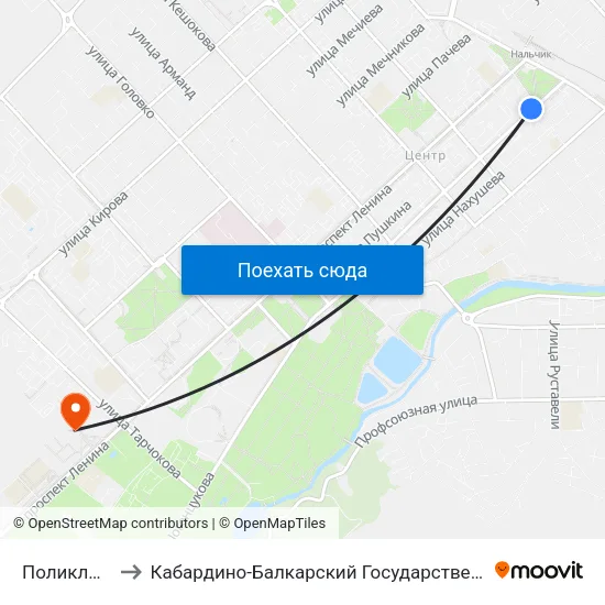 Поликлиника №3 to Кабардино-Балкарский Государственный Аграрный Университет map