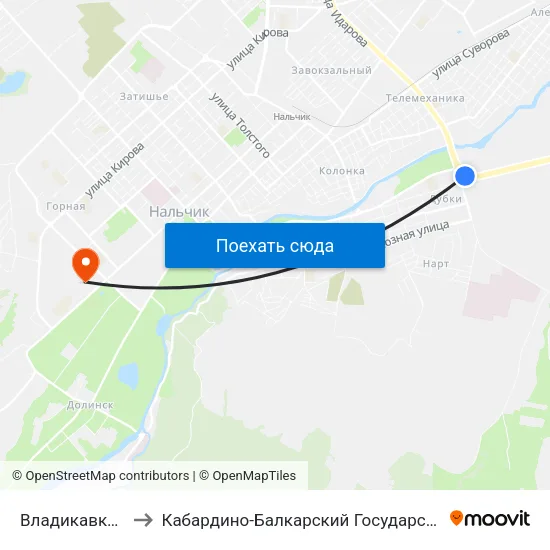 Владикавказское Шоссе to Кабардино-Балкарский Государственный Аграрный Университет map