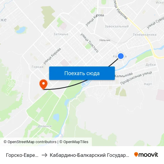 Горско-Еврейская Община to Кабардино-Балкарский Государственный Аграрный Университет map