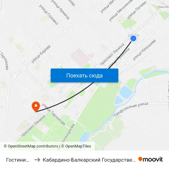 Гостиница Россия to Кабардино-Балкарский Государственный Аграрный Университет map