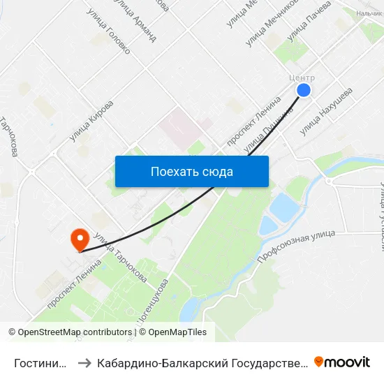 Гостиница Россия to Кабардино-Балкарский Государственный Аграрный Университет map