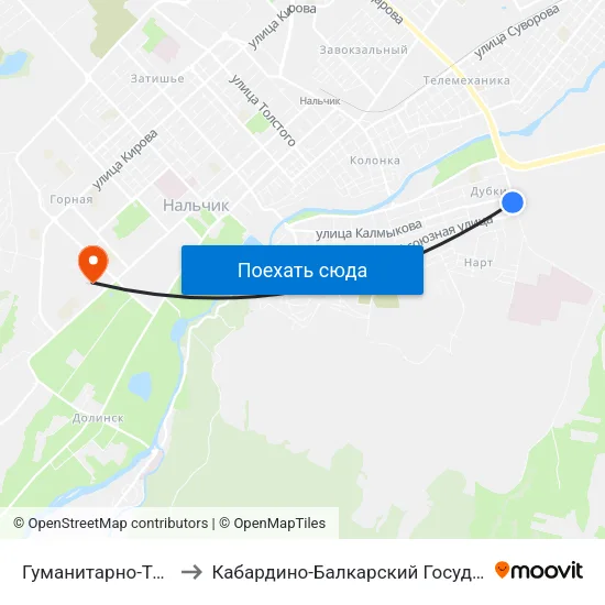 Гуманитарно-Технический Колледж to Кабардино-Балкарский Государственный Аграрный Университет map