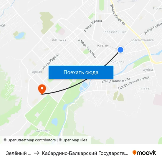 Зелёный Переулок to Кабардино-Балкарский Государственный Аграрный Университет map