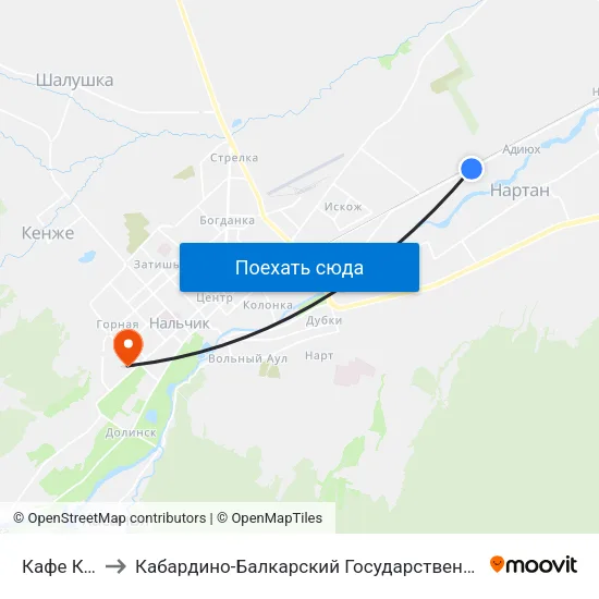 Кафе Корабль to Кабардино-Балкарский Государственный Аграрный Университет map