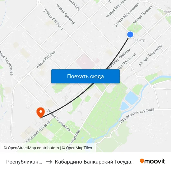 Республиканская Библиотека to Кабардино-Балкарский Государственный Аграрный Университет map