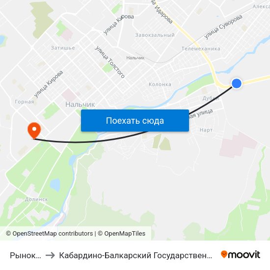 Рынок Дубки to Кабардино-Балкарский Государственный Аграрный Университет map