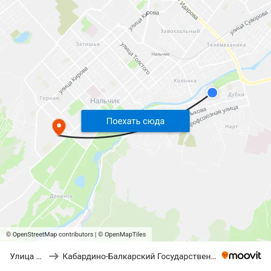 Улица Будаева to Кабардино-Балкарский Государственный Аграрный Университет map