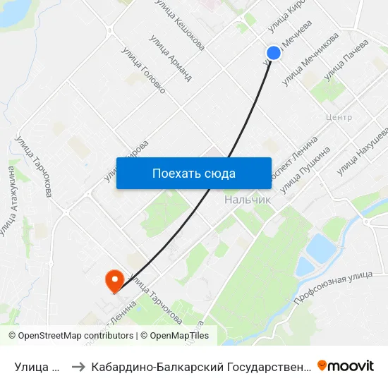 Улица Мечиева to Кабардино-Балкарский Государственный Аграрный Университет map