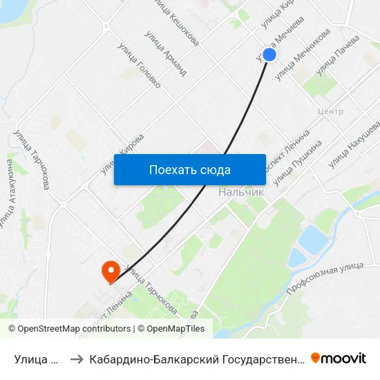 Улица Мечиева to Кабардино-Балкарский Государственный Аграрный Университет map