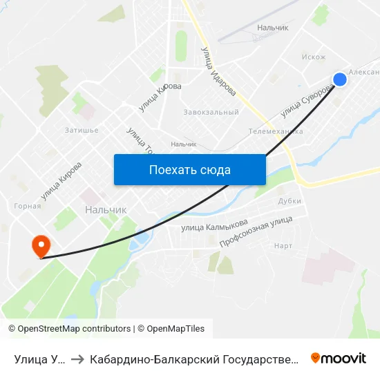 Улица Уммаева to Кабардино-Балкарский Государственный Аграрный Университет map