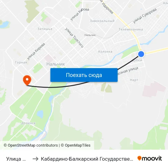 Улица Шогенова to Кабардино-Балкарский Государственный Аграрный Университет map