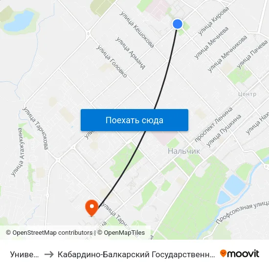 Университет to Кабардино-Балкарский Государственный Аграрный Университет map