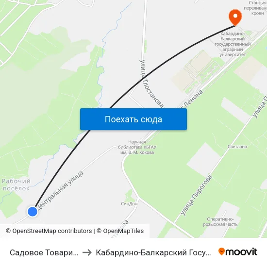 Садовое Товарищество Институтское to Кабардино-Балкарский Государственный Аграрный Университет map