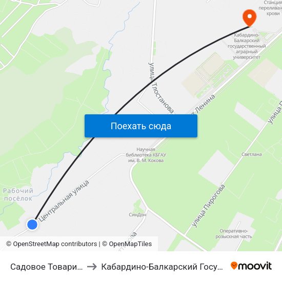 Садовое Товарищество Институтское to Кабардино-Балкарский Государственный Аграрный Университет map